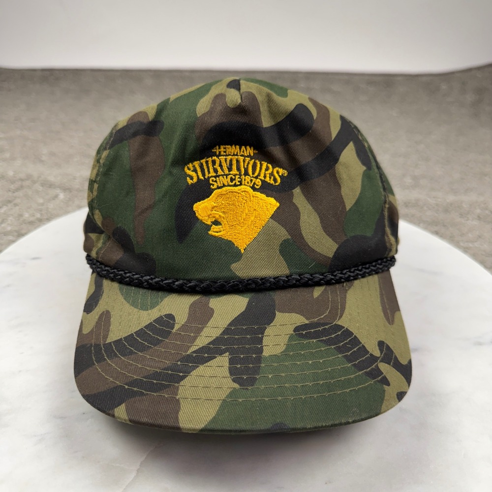 Vintage Cobra Caps Camo Rope Snapback Herman Survivors Since 1879 Hat USA